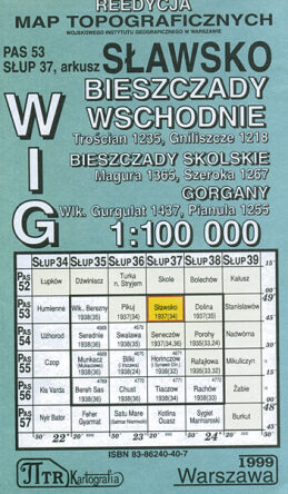 Sławsko (Bieszczady). Reprint mapy WIG 1:100 000